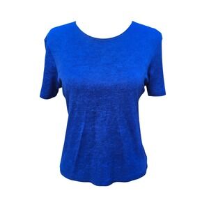 Vintage 10R Blue Knit Top, Short Sleeve Casual T‎ Shirt, Women's Size Small
